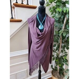 Lovestich Women's Purple Nylon Long Sleeve Open Front Cardigan Sweater Size S